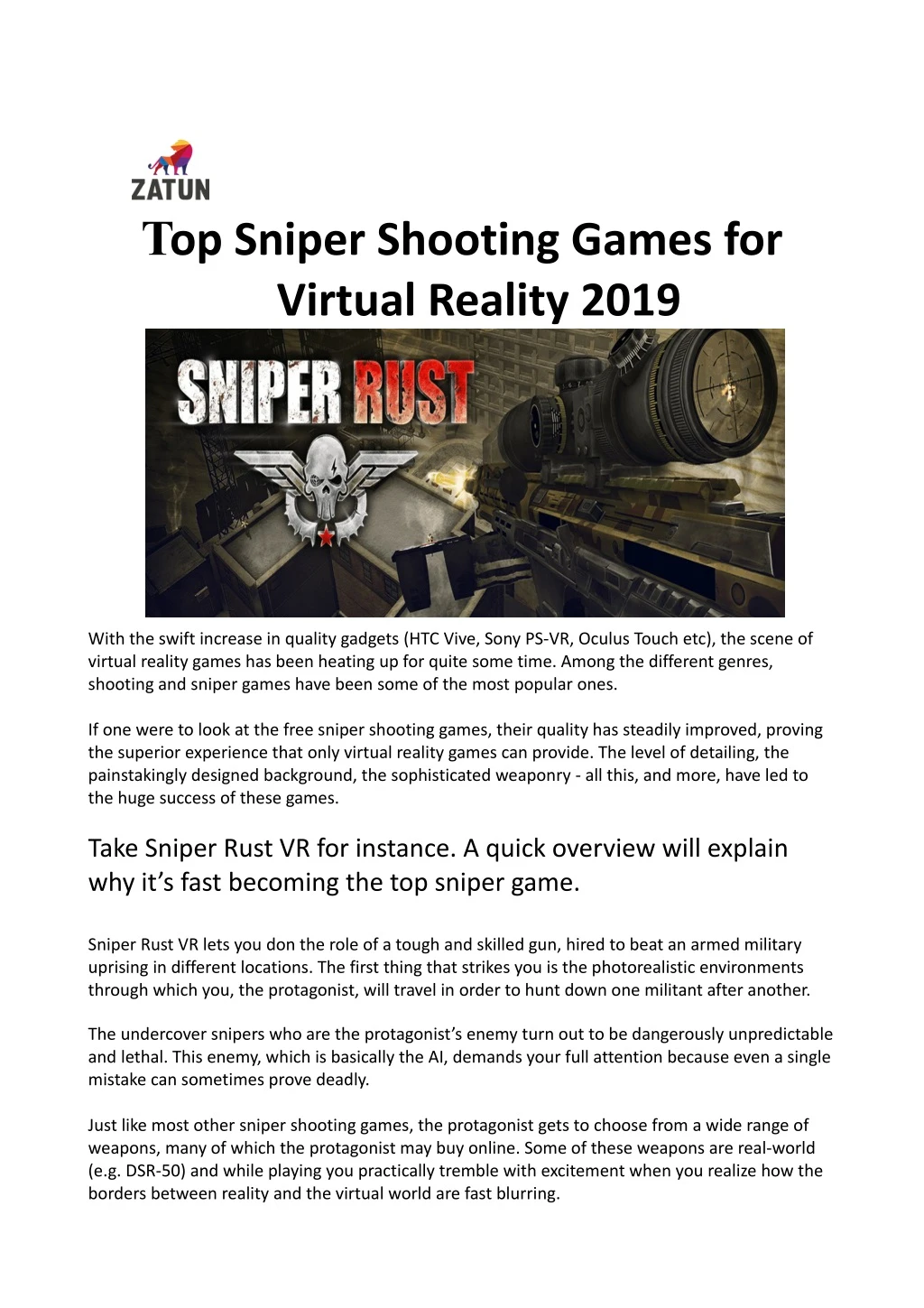 t op sniper shooting games for virtual reality