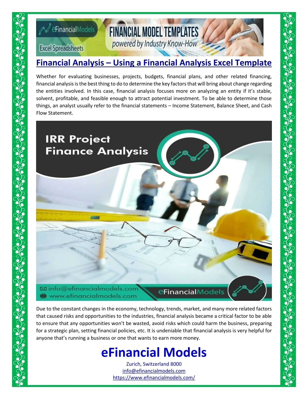 financial analysis using a financial analysis