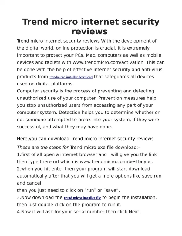 Trend Micro Internet Security Reviews