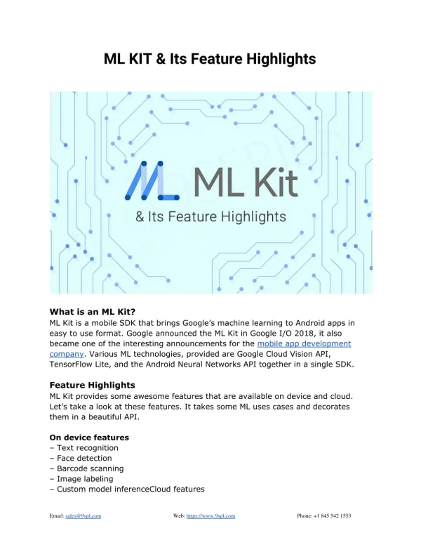 ML KIT & Its Feature Highlights