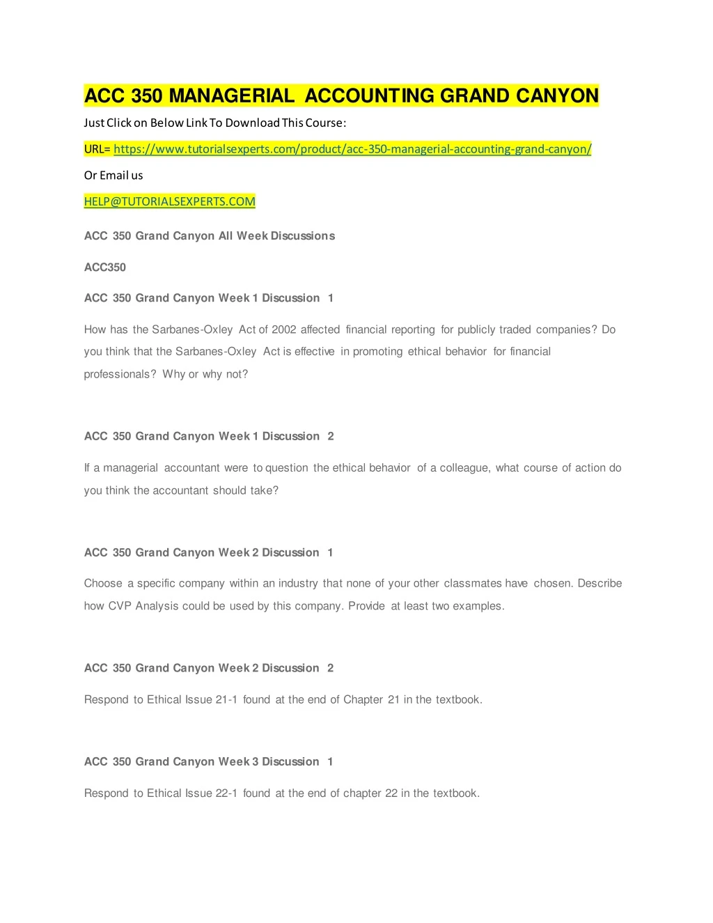 acc 350 managerial accounting grand canyon