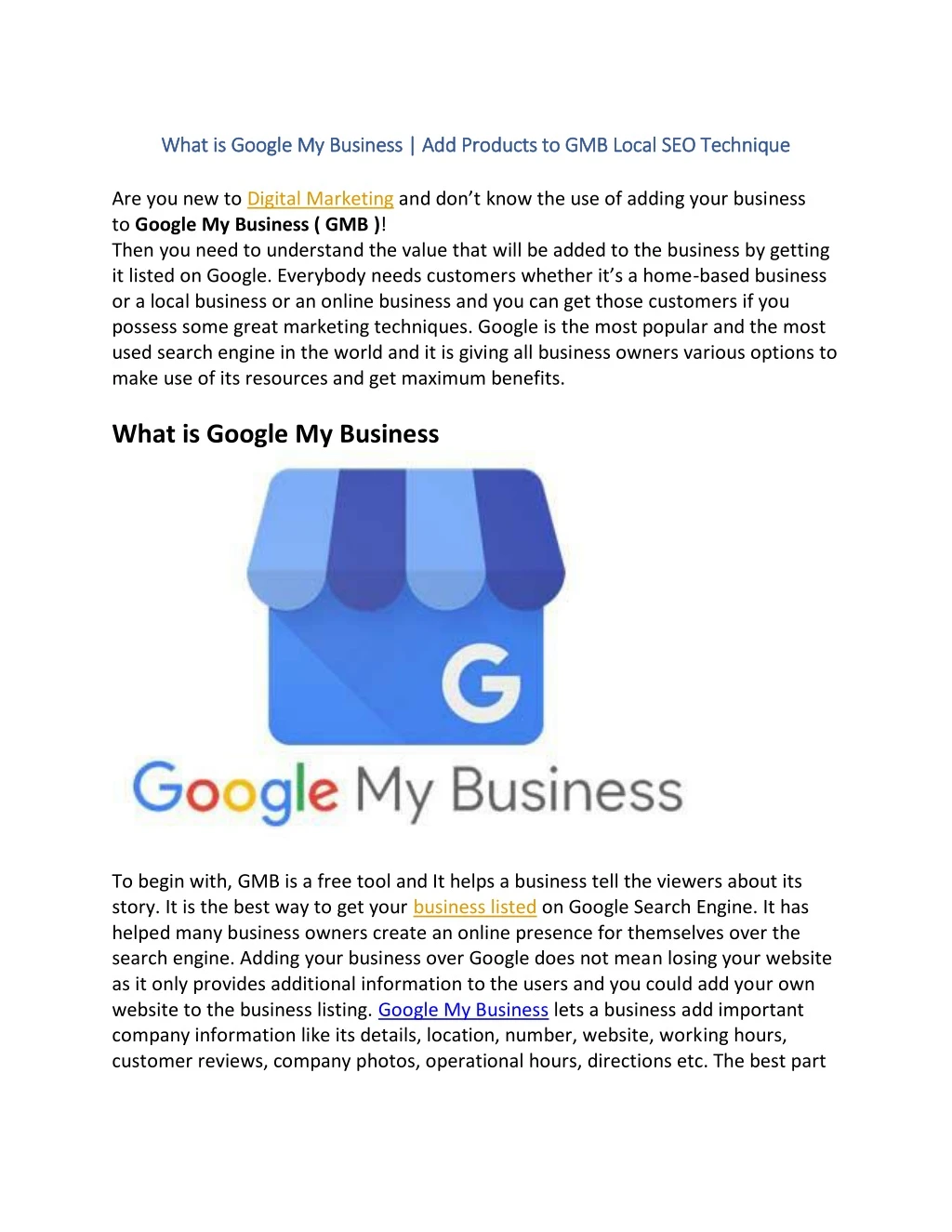 what is google my business add products