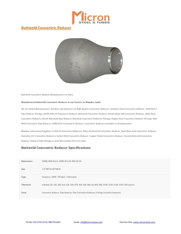Buttweld Concentric Reducer