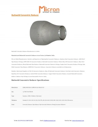 Buttweld Concentric Reducer - slide 1
