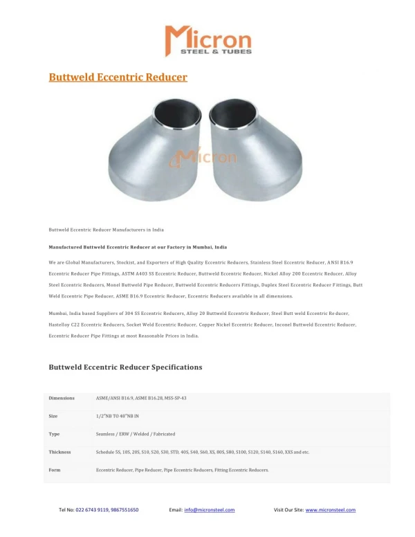 Buttweld Eccentric Reducer