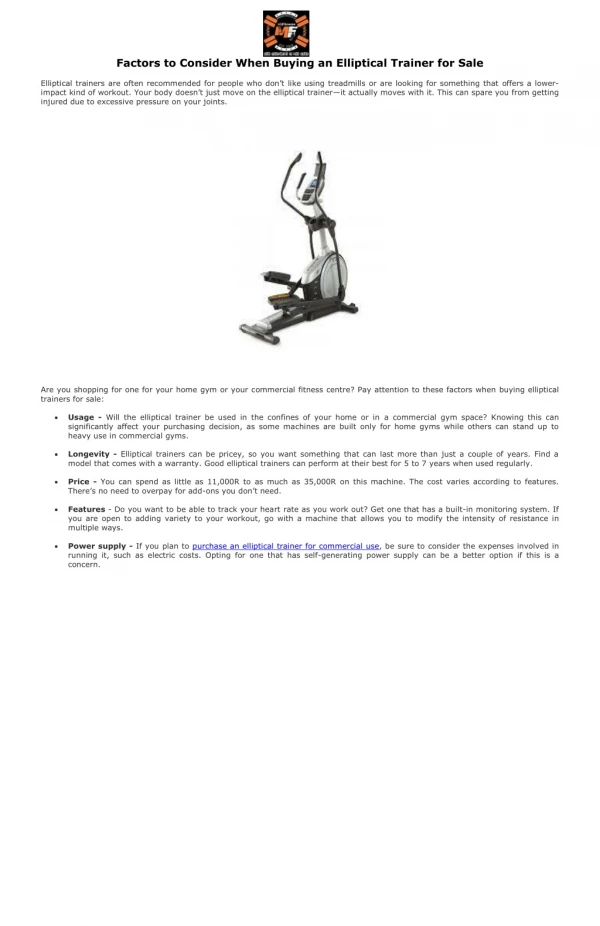 Factors to Consider When Buying an Elliptical Trainer for Sale