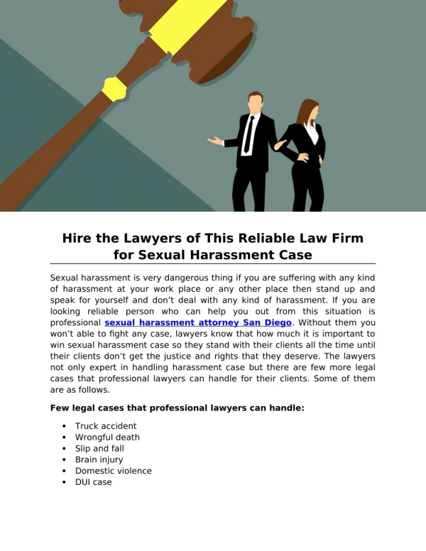 Hire the Lawyers of This Reliable Law Firm for Sexual Harassment Case
