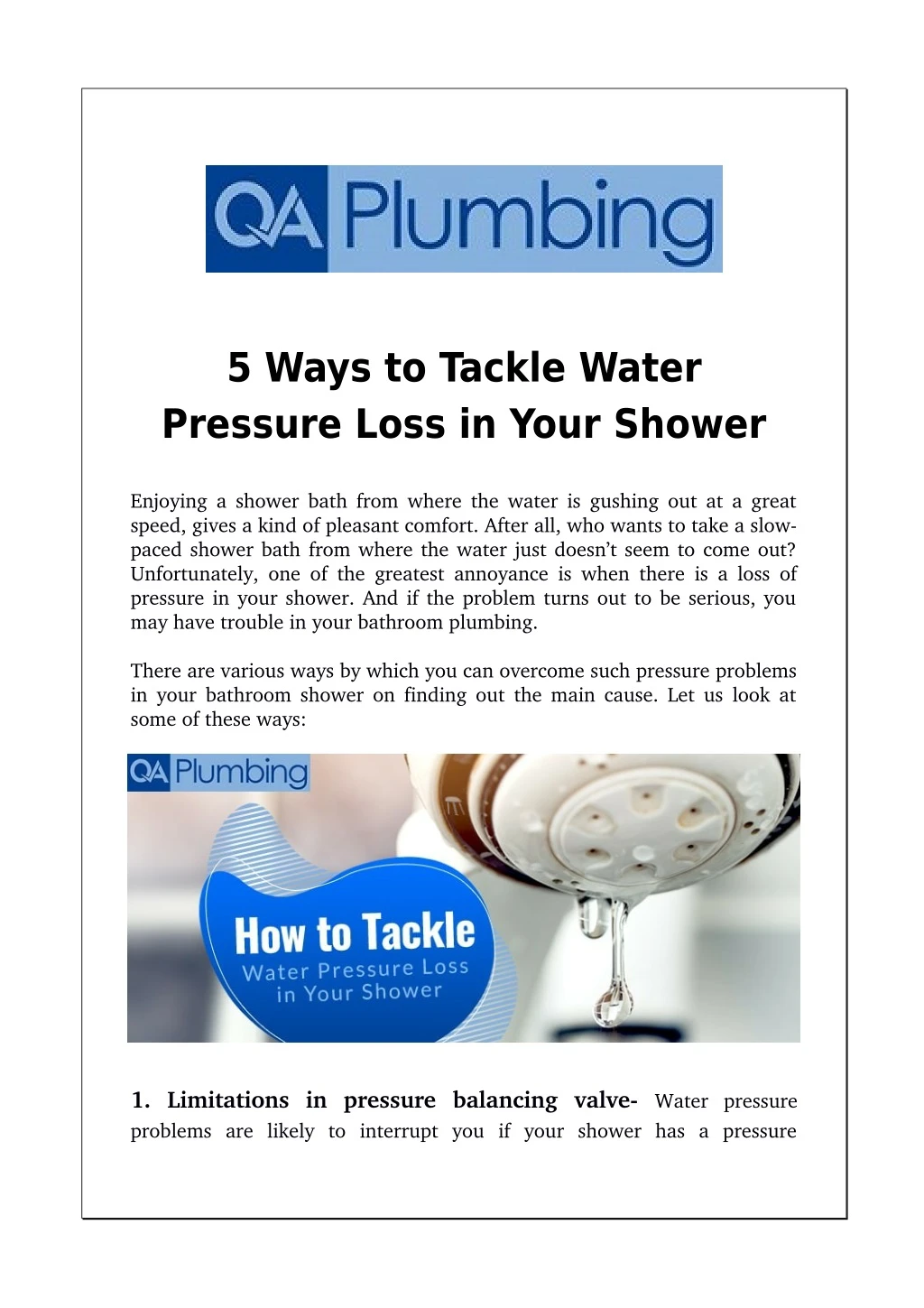 5 ways to tackle water pressure loss in your