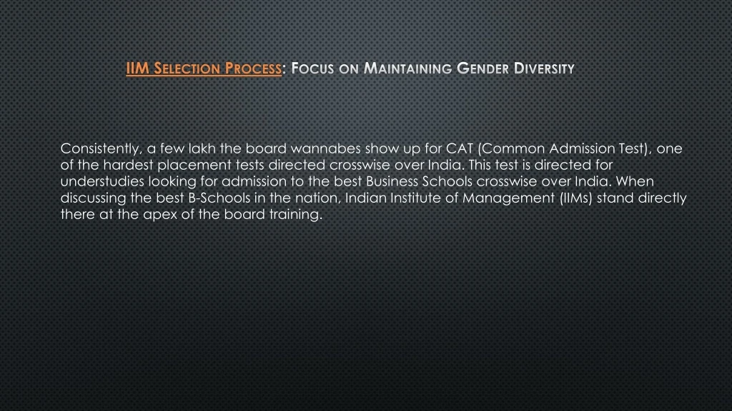 iim selection process focus on maintaining gender diversity