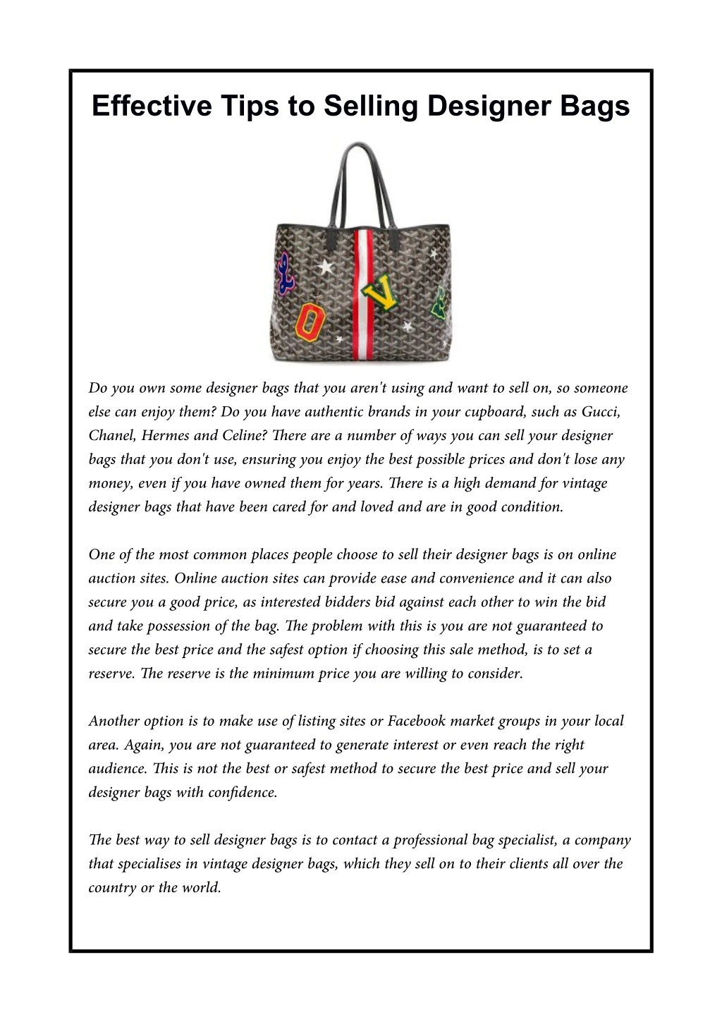 effective tips to selling designer bags