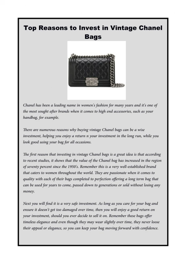 Top Reasons to Invest in Vintage Chanel Bags
