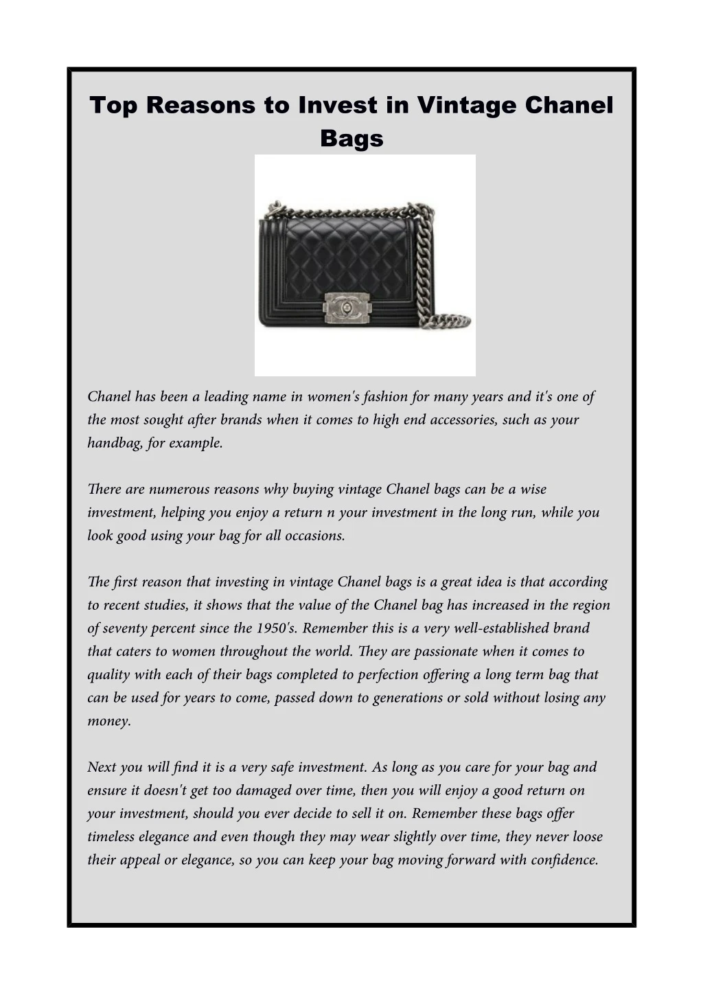 top reasons to invest in vintage chanel bags