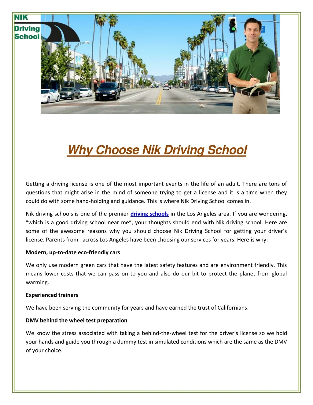 why choose nik driving school