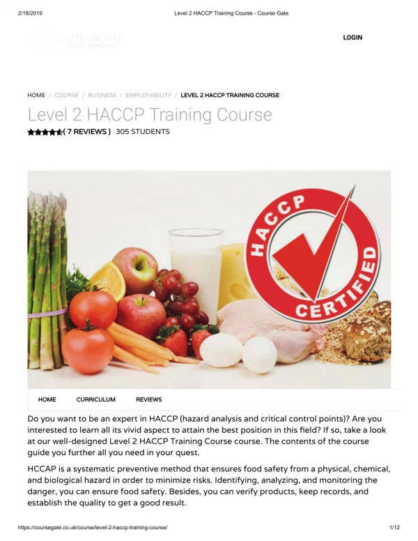 Level 2 HACCP Training Course - Course Gate