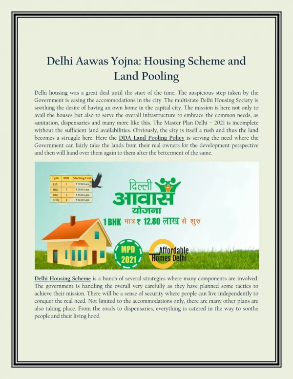 Delhi Aawas Yojna: Housing Scheme and Land Pooling