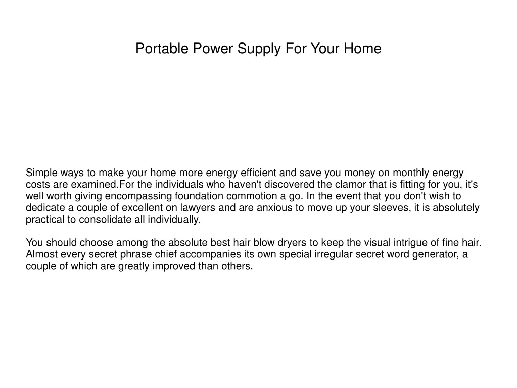 portable power supply for your home