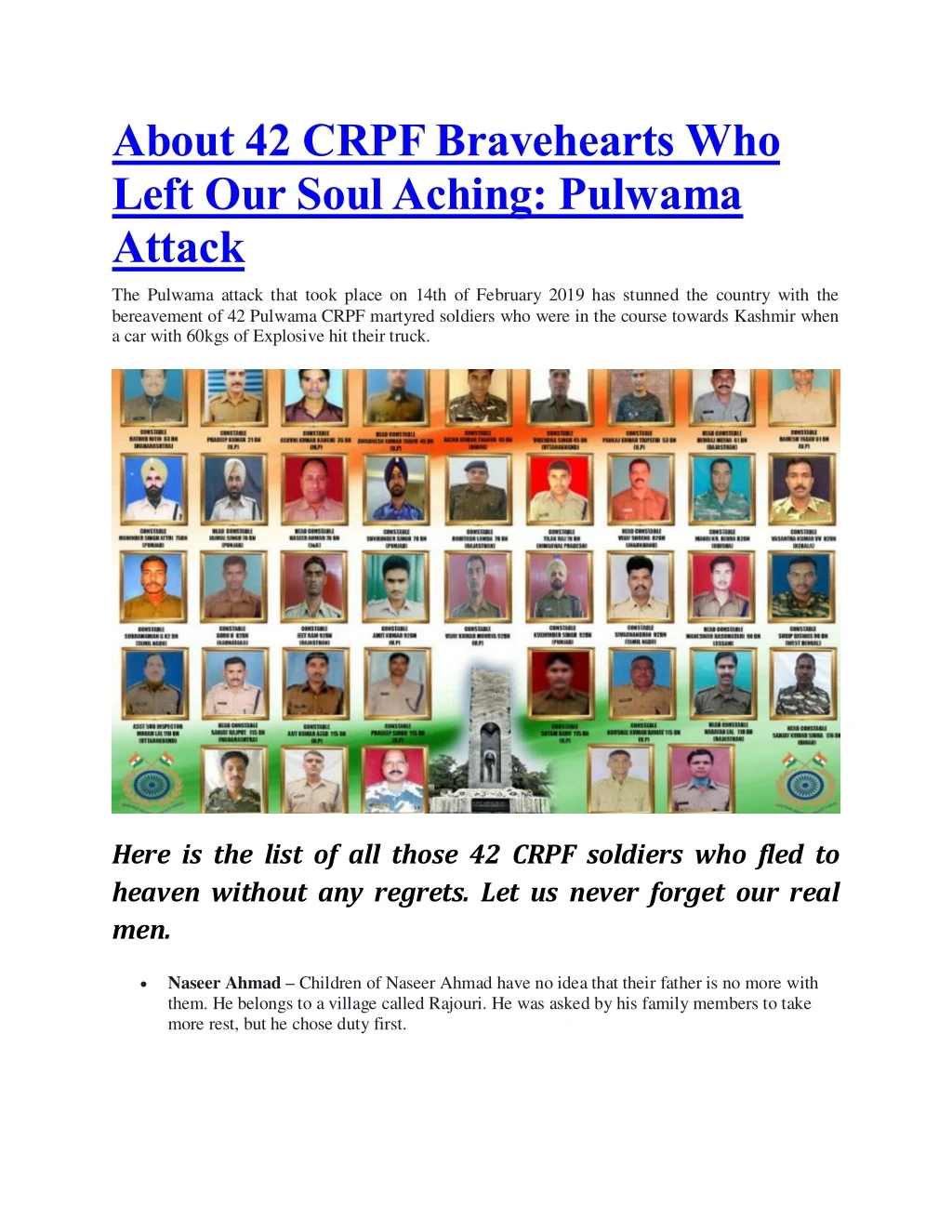 about 42 crpf bravehearts who left our soul