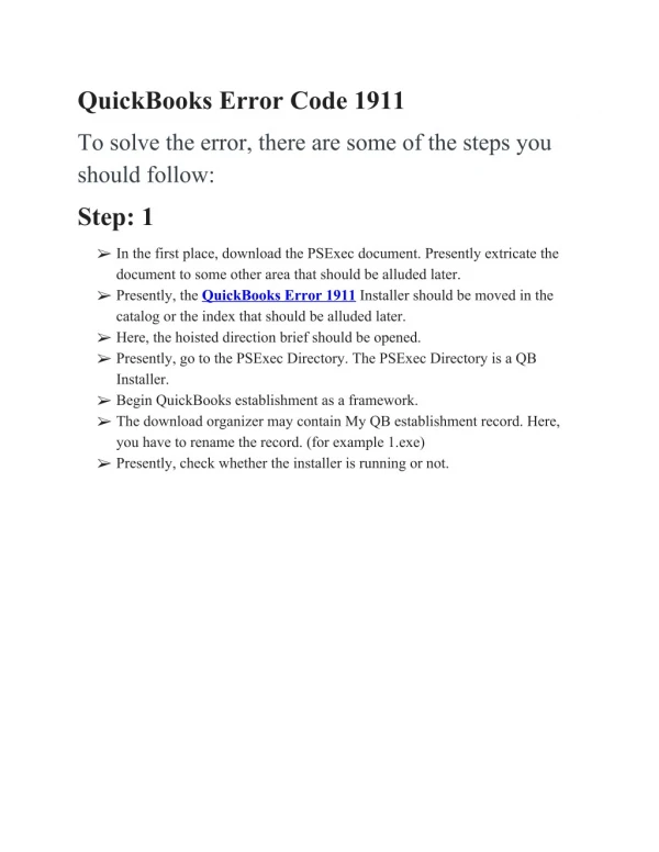Steps to Resolve QuickBooks Error Code 1911