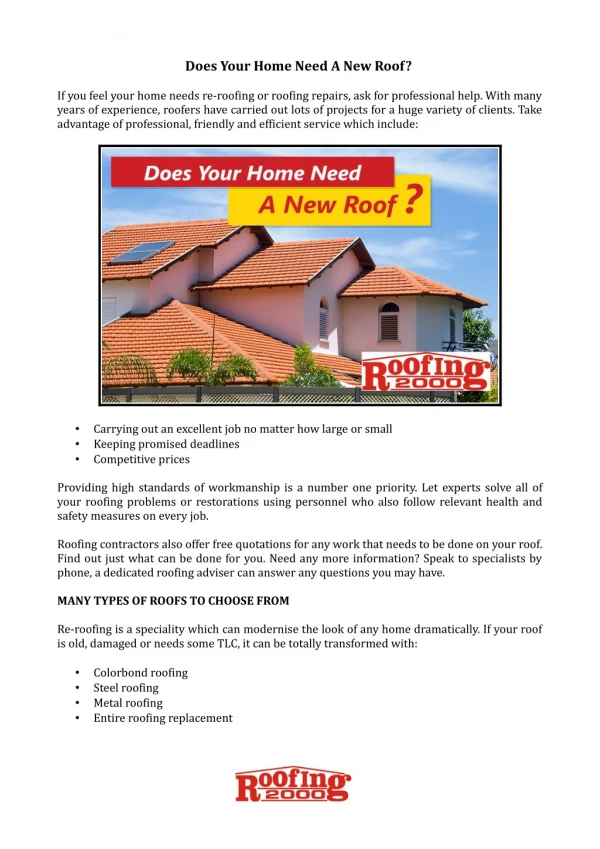 Does Your Home Need A New Roof ? Roofing2000