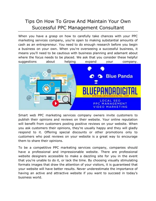 Tips On How To Grow And Maintain Your Own Successful PPC Management Consultant