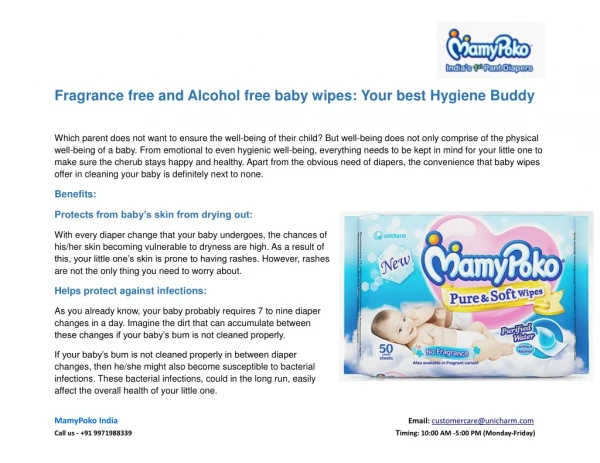 Fragrance free and Alcohol free baby wipes: Your best Hygiene Buddy