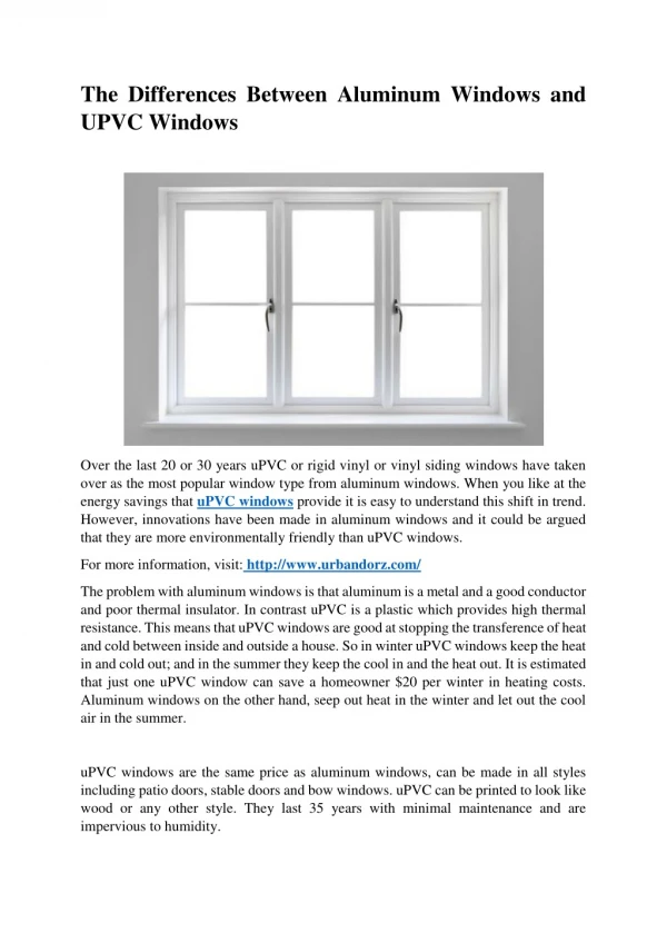 The Differences Between Aluminum Windows and UPVC Windows