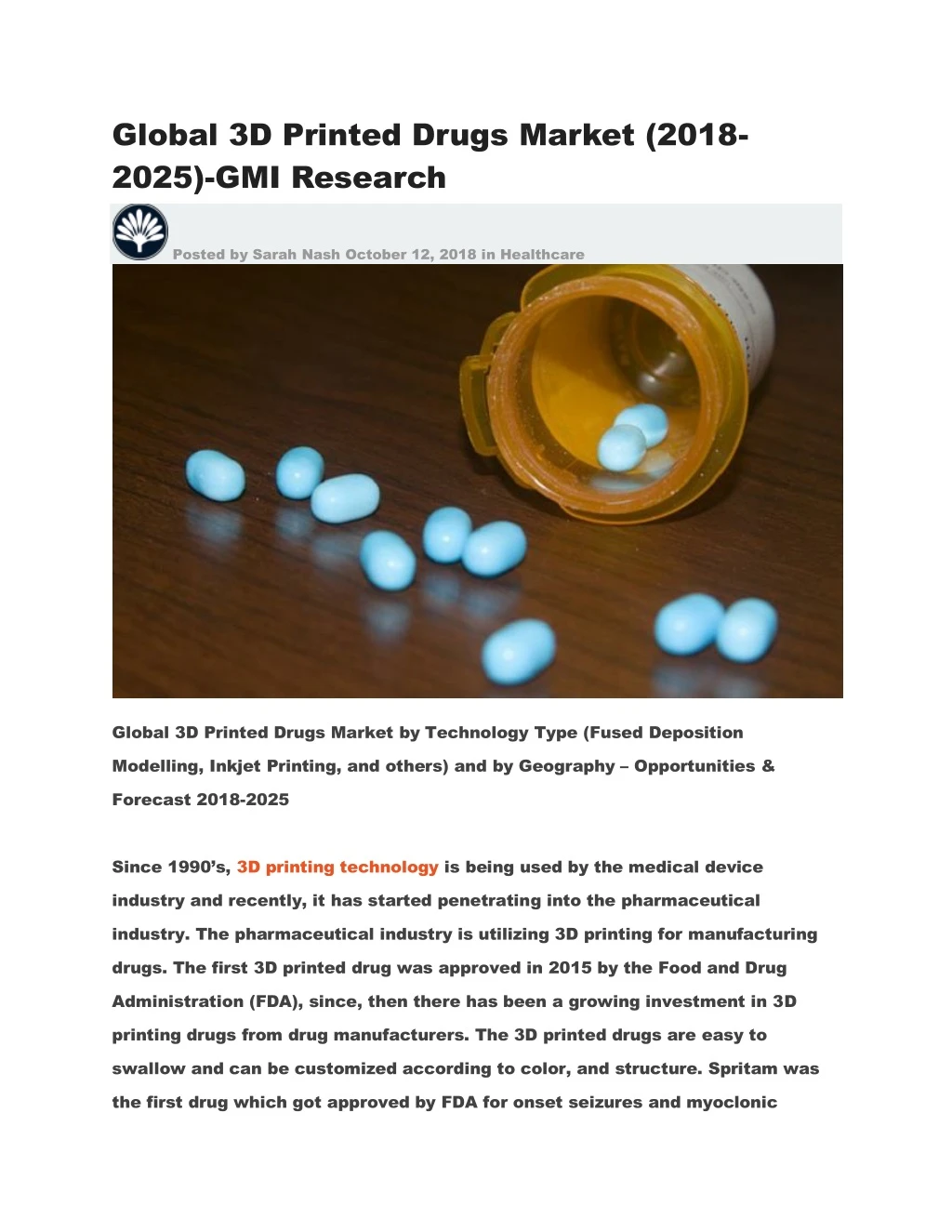global 3d printed drugs market 2018 2025
