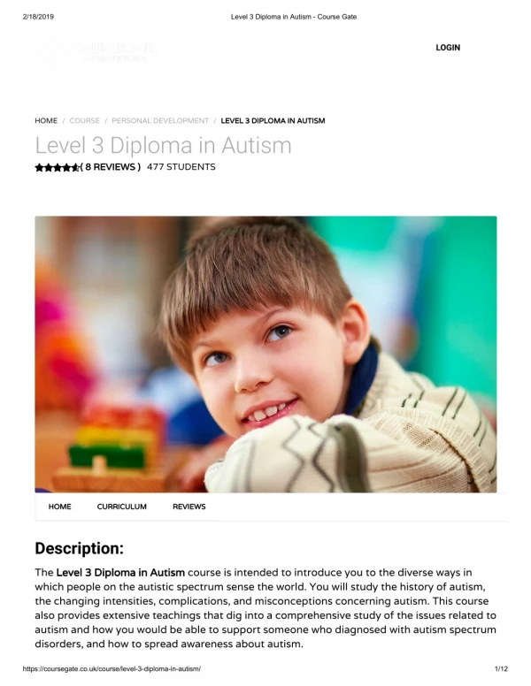 Level 3 Diploma in Autism - Course Gate