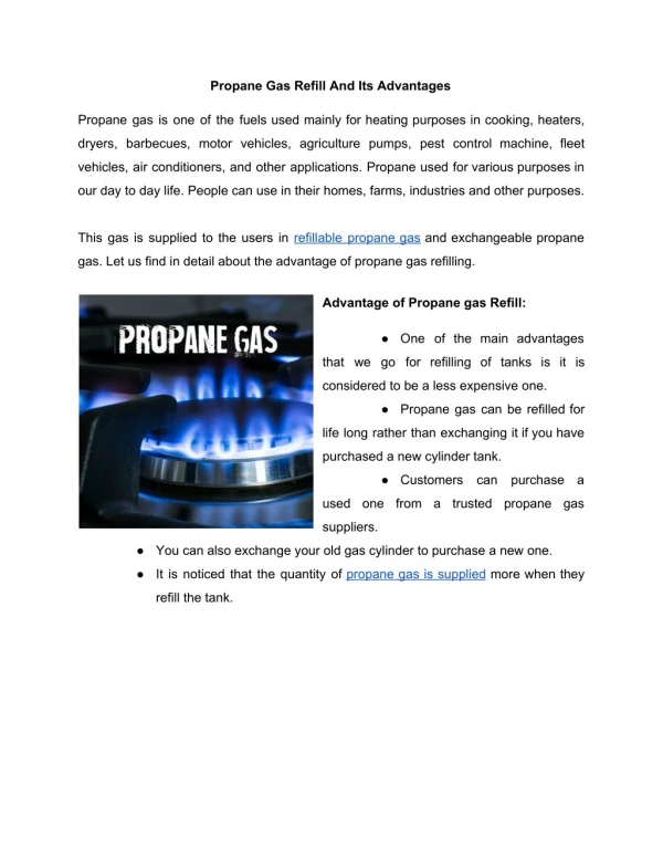 Propane Gas Refill And Its Advantages