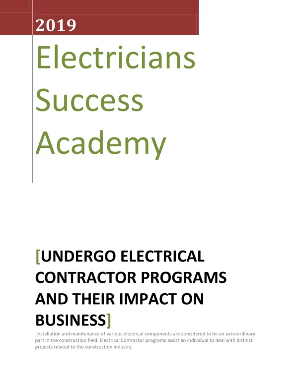 Undergo Electrical Contractor Programs and Their Impact on Business