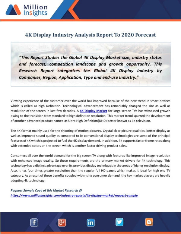 4K Display Market Size & Forecast Report 2012 - 2020