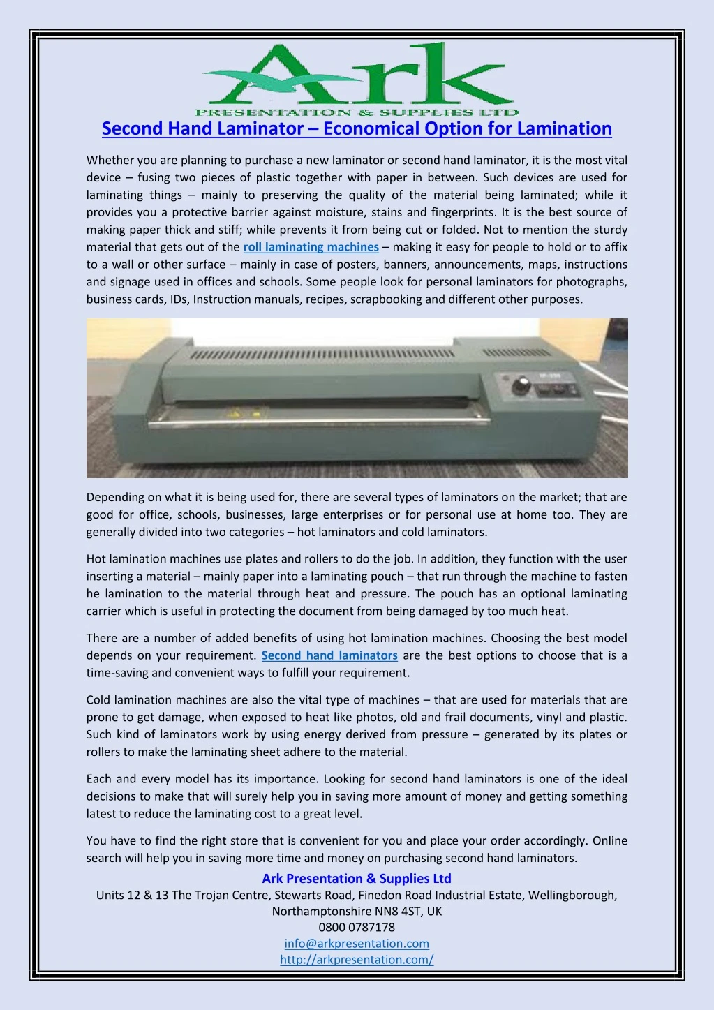 second hand laminator economical option