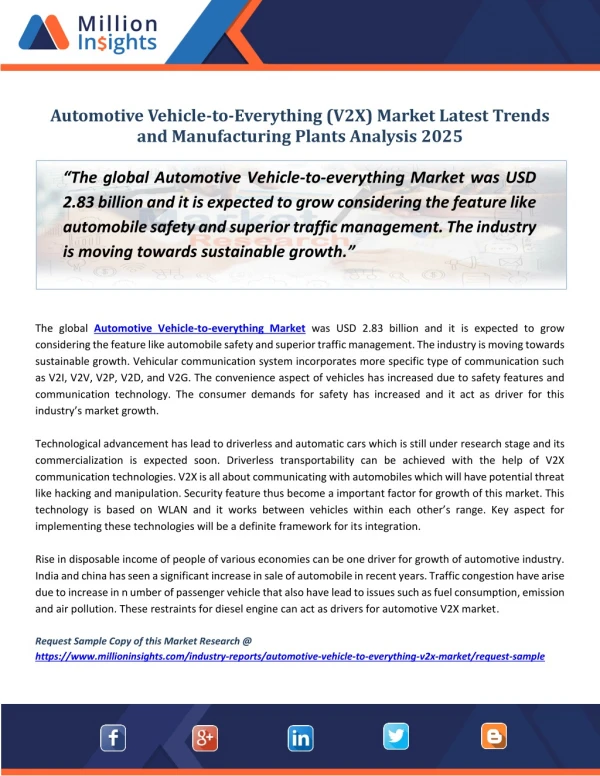 Automotive Vehicle-to-Everything (V2X) Market Size & Forecast Report 2014 - 2025