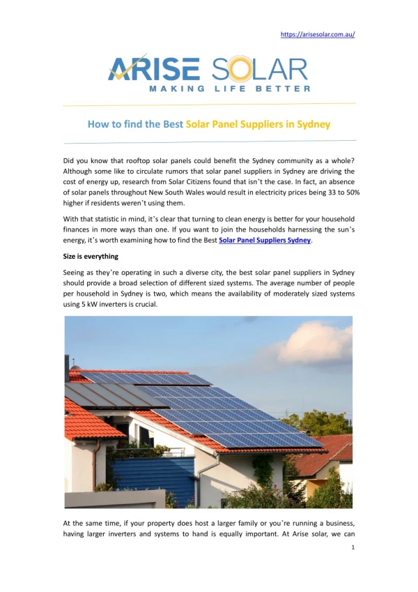 Solar Panel Suppliers Sydney | Solar Panels Sydney | Arise Solar
