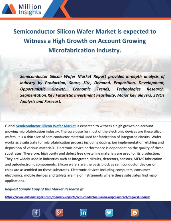 Semiconductor Silicon Wafer Market is expected to Witness a High Growth on Account Growing Microfabrication Industry