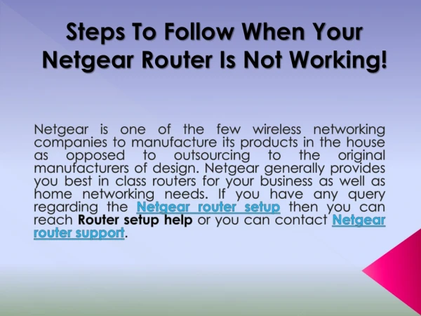 Steps To Follow When Your Netgear Router Is Not Working!