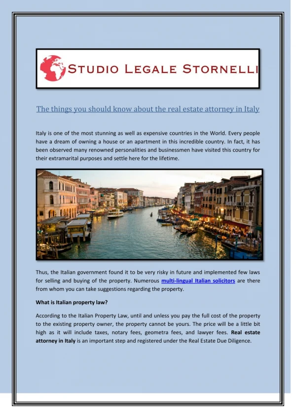 The things you should know about the real estate attorney in Italy