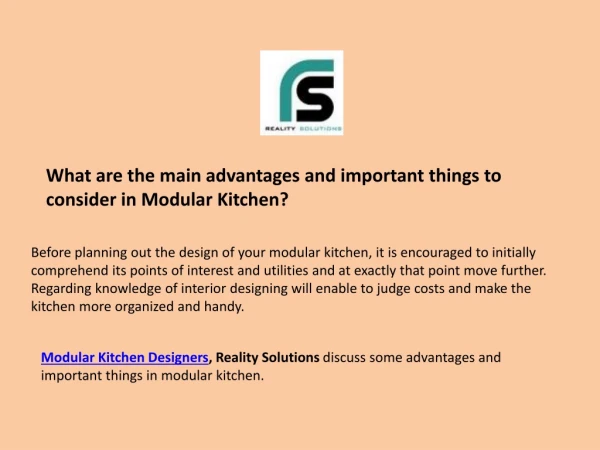 What are the main advantages and important things to consider in Modular Kitchen?