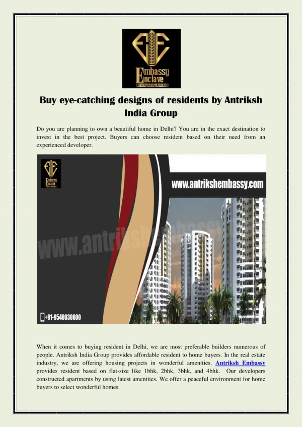 Buy Eye-Catching Designs of Residents by Antriksh India Group