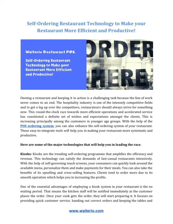 Self-Ordering Restaurant Technology to Make your Restaurant More Efficient and Productive!