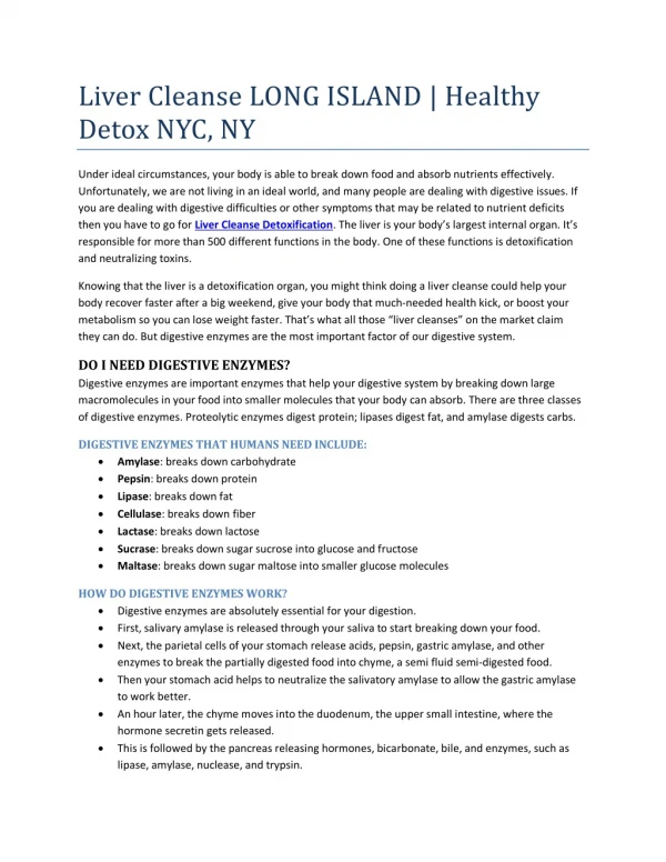 Liver Cleanse LONG ISLAND Healthy Detox NYC, New York - www.Getintegrativehealth.com