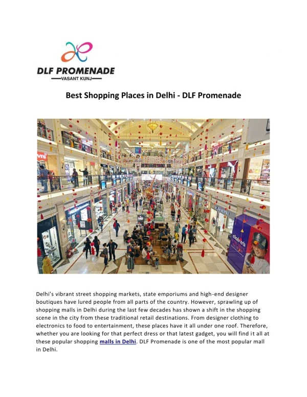 Places to Visit in Delhi for Kids - DLF Promenade
