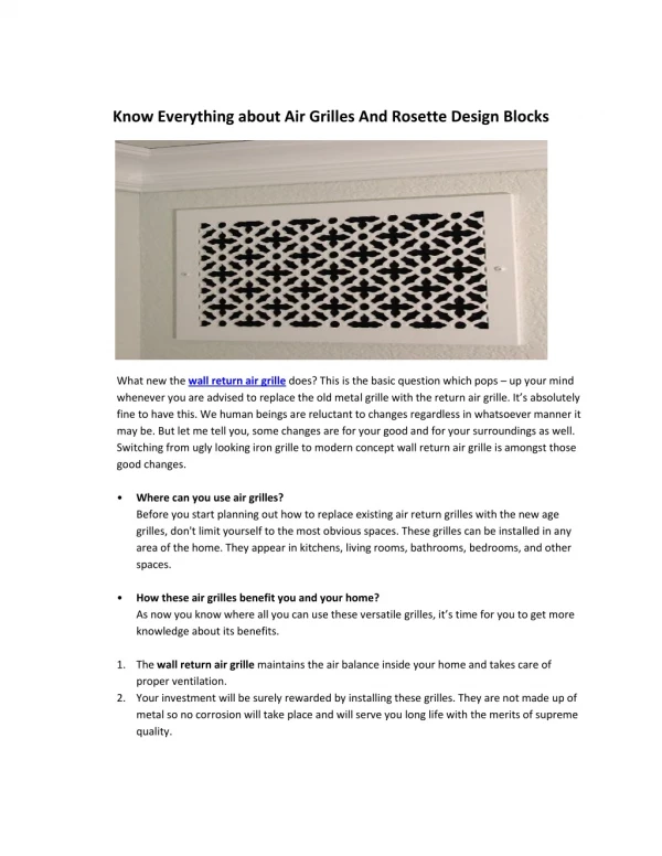 Know Everything about Air Grilles And Rosette Design Blocks