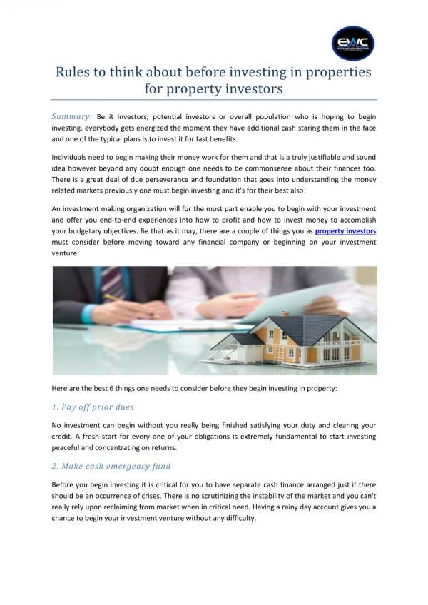 Rules to think about before investing in properties for property investors