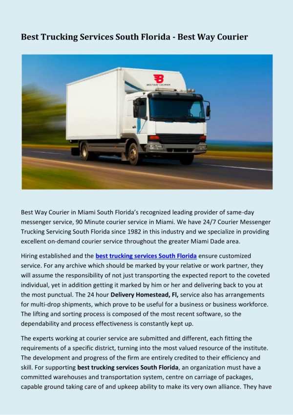 Best Trucking Services South Florida - Best Way Courier