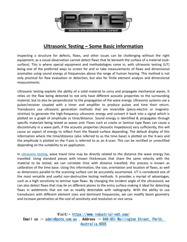 Ultrasonic Testing – Some Basic Information