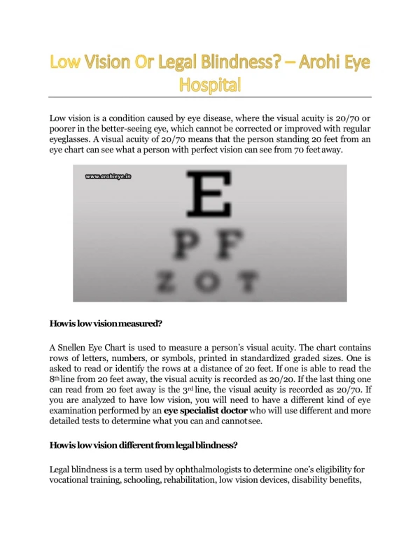 Low Vision Or Legal Blindness? - Arohi Eye Hospital