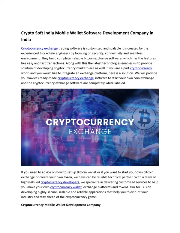 Crypto Soft India Mobile Wallet Software Development Company in India
