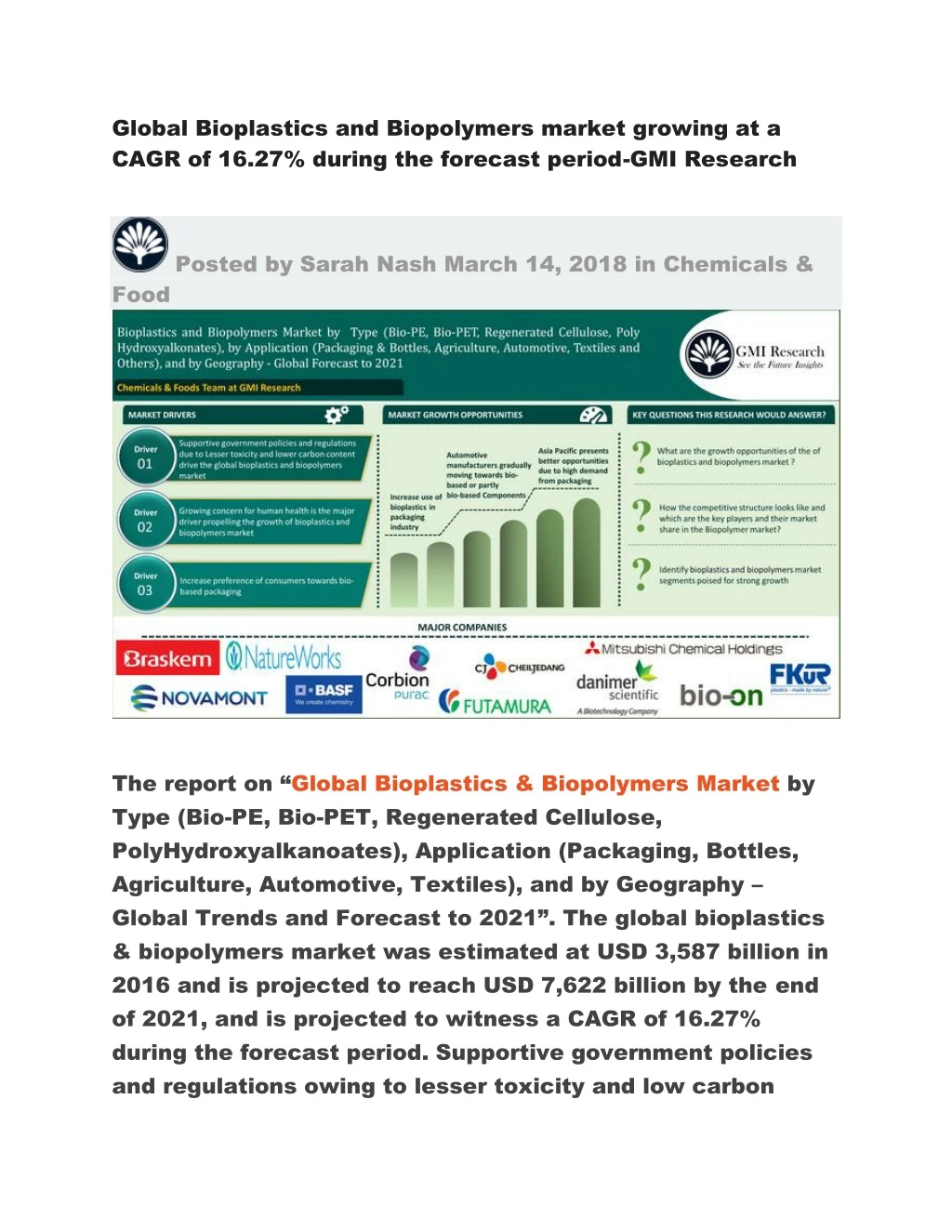 global bioplastics and biopolymers market growing