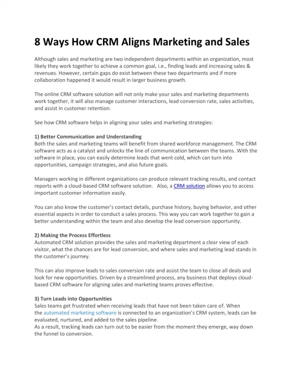 8 Ways How CRM Aligns Marketing and Sales